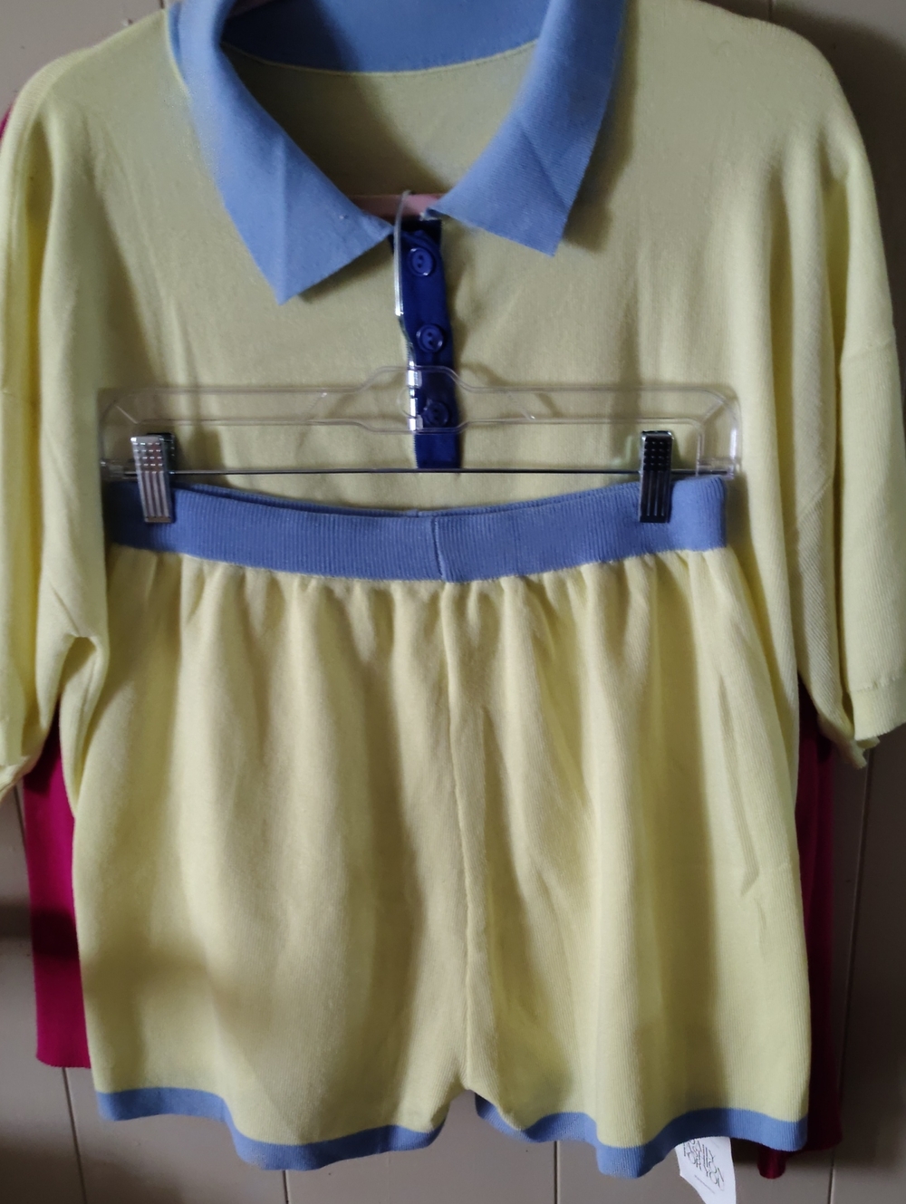 Womens Two-Piece Polo Top and Shorts Set - Yellow & Light Blue